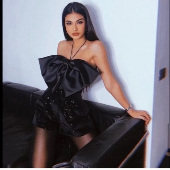 ZARA Bow Trim Sequin Jumpsuit - Picture 1 of 16